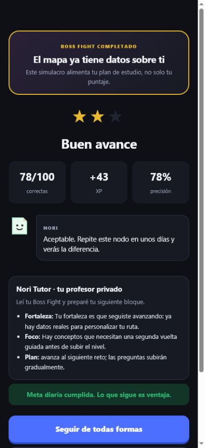 Resultado real de Boss Fight con plan de estudio automático